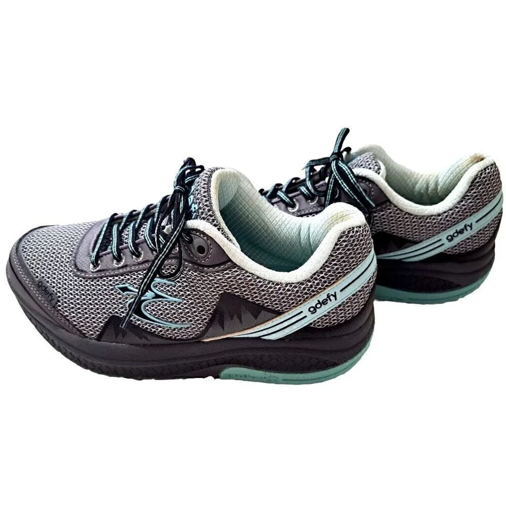 GDefy Women's 8 Mighty Walk Gray & Aqua Low Cut Lace Up Sneakers
